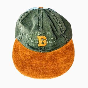BALL STATE (BSU) Cardinals Denim Green & Suede Ball Cap ~ Adj. Leather Strap NEW